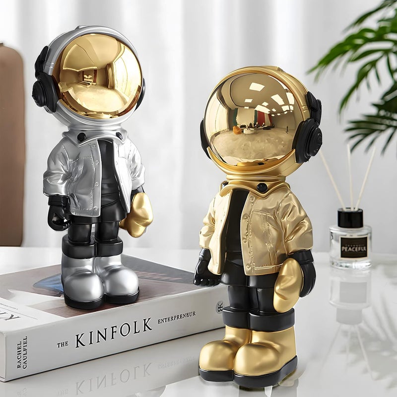 Dosker Astronaut Statues Spaceman Sculpture Polyresin Arts Gifts Gold Figurine Ornament Room Decor for Men,Home and Crafts Desktop Accessories Tabletop Decoration, Living Room, Office, Bookshelf - Image 3